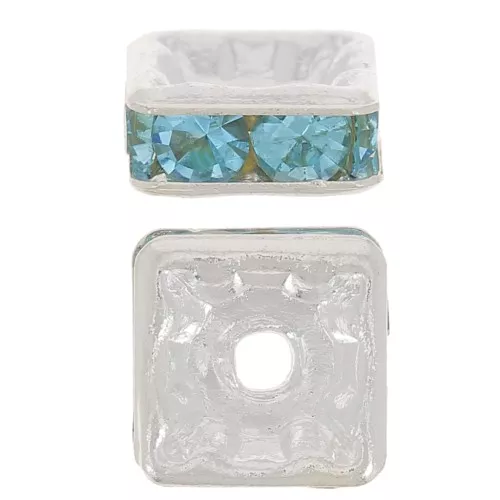 Arandela con Estrás cuadrado 6 mm plateado/Aquamarine x1