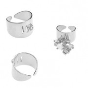 Anilla ajustable ancha con 3 anillas a personalizar plateado antiguo x1