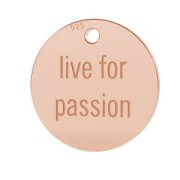 Dije medalla grabado Live for passion 11 mm de Plata 925 dorado rosa x1