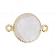 Entrepieza 2 anillas 12 mm engaste Plata 925 chapado Oro / Cuarzo rosa x1