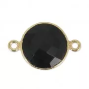 Entrepieza 2 anillas 12 mm engaste Plata 925 chapado Oro / Black Onyx x1
