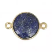 Entrepieza 2 anillas 12 mm engaste Plata 925 chapado Oro / Lapis lazuli x1