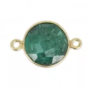 Entrepieza 2 anillas 12 mm engaste Plata 925 chapado Oro / Esmeralda teñido x1