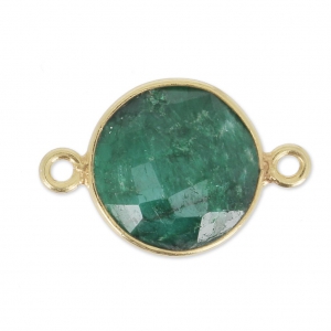 Entrepieza 2 anillas 12 mm engaste Plata 925 chapado Oro / Esmeralda teñido x1