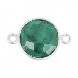 Entrepieza 2 anillas 12 mm engaste Plata 925 / Esmeralda teñida x1