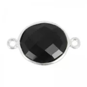 Entrepieza piedra facetada 2 anillas 11x13mm engaste Plata 925 / Black Onyx x1