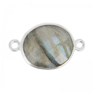 Entrepieza piedra facetada 2 anillas 11x13mm engaste Plata 925/Labradorite x1