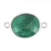 Entrepieza piedra facetada 2 anillas 11x13mm engaste Plata 925 / Emerald teinté x1