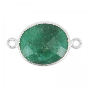 Entrepieza piedra facetada 2 anillas 11x13mm engaste Plata 925 / Emerald teinté x1