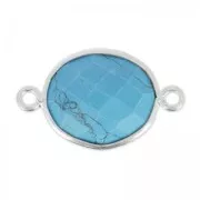 Entrepieza piedra facetada 2 anillas 11x13mm engaste Plata 925 / Turquesa x1