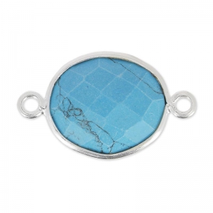 Entrepieza piedra facetada 2 anillas 11x13mm engaste Plata 925 / Turquesa x1