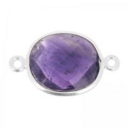 Entrepieza piedra facetada 2 anillas 11x13mm engaste Plata 925 / Ametista x1