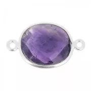 Entrepieza piedra facetada 2 anillas 11x13mm engaste Plata 925 / Ametista x1