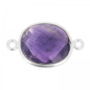 Entrepieza piedra facetada 2 anillas 11x13mm engaste Plata 925 / Ametista x1