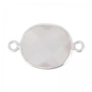 Entrepieza piedra facetada 2 anillas 11x13mm engaste Plata 925/Cuarzo rosa x1|raw }}