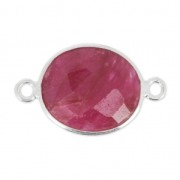 Entrepieza piedra facetada 2 anillas 11x13mm engaste Plata 925 / Ruby teñido x1|raw }}