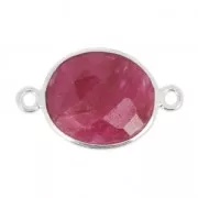 Entrepieza piedra facetada 2 anillas 11x13mm engaste Plata 925 / Ruby teñido x1