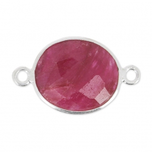 Entrepieza piedra facetada 2 anillas 11x13mm engaste Plata 925 / Ruby teñido x1