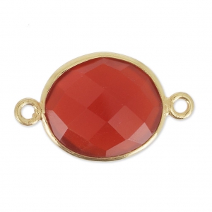 Entrepieza 2 anillas 11x13mm engaste Plata 925 Chapado Oro Cornalina x1