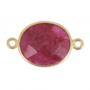 Entrepieza 2 anillas 11x13mm engaste Plata 925 Chapado Oro / Ruby teñido x1