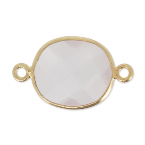 Entrepieza 2 anillas 11x13mm engaste Plata 925 Chapado Oro / Cuarzo rosa x1