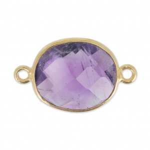 Entrepieza 2 anillas 11x13mm engaste Plata 925 Chapado Oro / Ametista x1