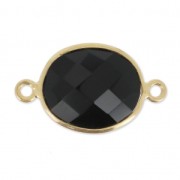Entrepieza 2 anillas 11x13mm engaste Plata 925 Chapado Oro / Black Onyx x1|raw }}
