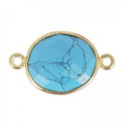 Entrepieza 2 anillas 11x13mm engaste Plata 925 Chapado Oro / Turquesa x1