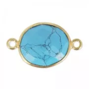 Entrepieza 2 anillas 11x13mm engaste Plata 925 Chapado Oro / Turquesa x1