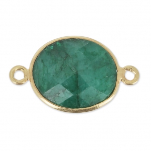 Entrepieza 2 anillas 11x13mm engaste Plata 925 Chapado Oro / Esmeralda teñido x1