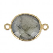 Entrepieza 2 anillas 11x13mm engaste Plata 925 Chapado Oro / Labradorite x1
