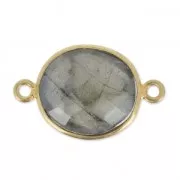 Entrepieza 2 anillas 11x13mm engaste Plata 925 Chapado Oro / Labradorite x1