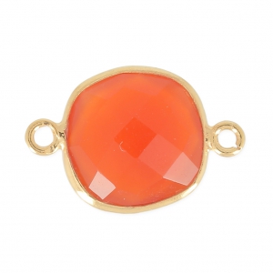 Entrepieza 2 anillas 11mm engaste Plata 925 Chapado Oro imitación Cornalina x1