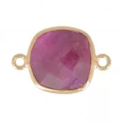 Entrepieza 2 anillas 11mm engaste Plata 925 Chapado Oro / Ruby teñido x1