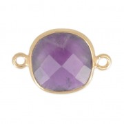 Entrepieza 2 anillas 11mm engaste Plata 925 Chapado Oro / Ametista x1