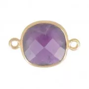 Entrepieza 2 anillas 11mm engaste Plata 925 Chapado Oro / Ametista x1