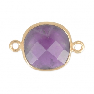 Entrepieza 2 anillas 11mm engaste Plata 925 Chapado Oro / Ametista x1