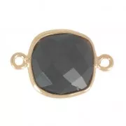 Entrepieza 2 anillas 11mm engaste Plata 925 Chapado Oro / Black Onyx x1