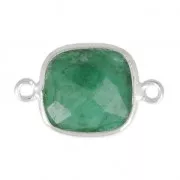 Entrepieza piedra facetada 2 anillas v engaste Plata 925/ Esmeralda teñido x1
