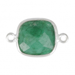 Entrepieza piedra facetada 2 anillas v engaste Plata 925/ Esmeralda teñido x1