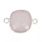 Entrepieza piedra facetada 2 anillas 11mm  engaste Plata 925 / Cuarzo rosa x1