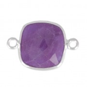 Entrepieza piedra facetada 2 anillas 11mm engaste Plata 925 / Ametista x1