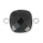 Entrepieza piedra facetada 2 anillas 11mm engaste Plata 925/ Black Onyx x1
