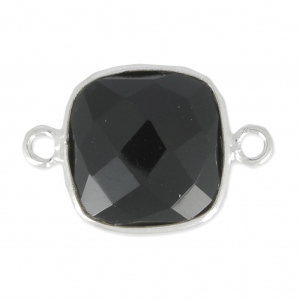 Entrepieza piedra facetada 2 anillas 11mm engaste Plata 925/ Black Onyx x1