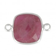 Entrepieza piedra facetada 2 anillas 11mm engaste Plata 925 / Ruby teñido x1