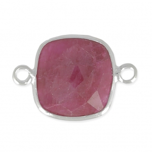 Entrepieza piedra facetada 2 anillas 11mm engaste Plata 925 / Ruby teñido x1