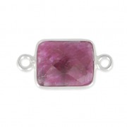 Entrepieza rectangular 2 anillas 10x8mm engaste Plata 925 / Ruby teñido x1|raw }}