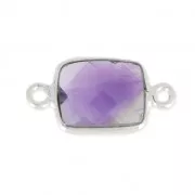 Entrepieza rectangular 2 anillas 10x8mm engaste Plata 925 / Ametista x1