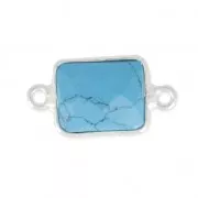 Entrepieza rectangular 2 anillas 10x8mm engaste Plata 925 / Turquesa x1