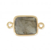 Entrepieza rectangular 2 anillas 10x8mm Plata 925 Chapado Oro / Labradorite x1